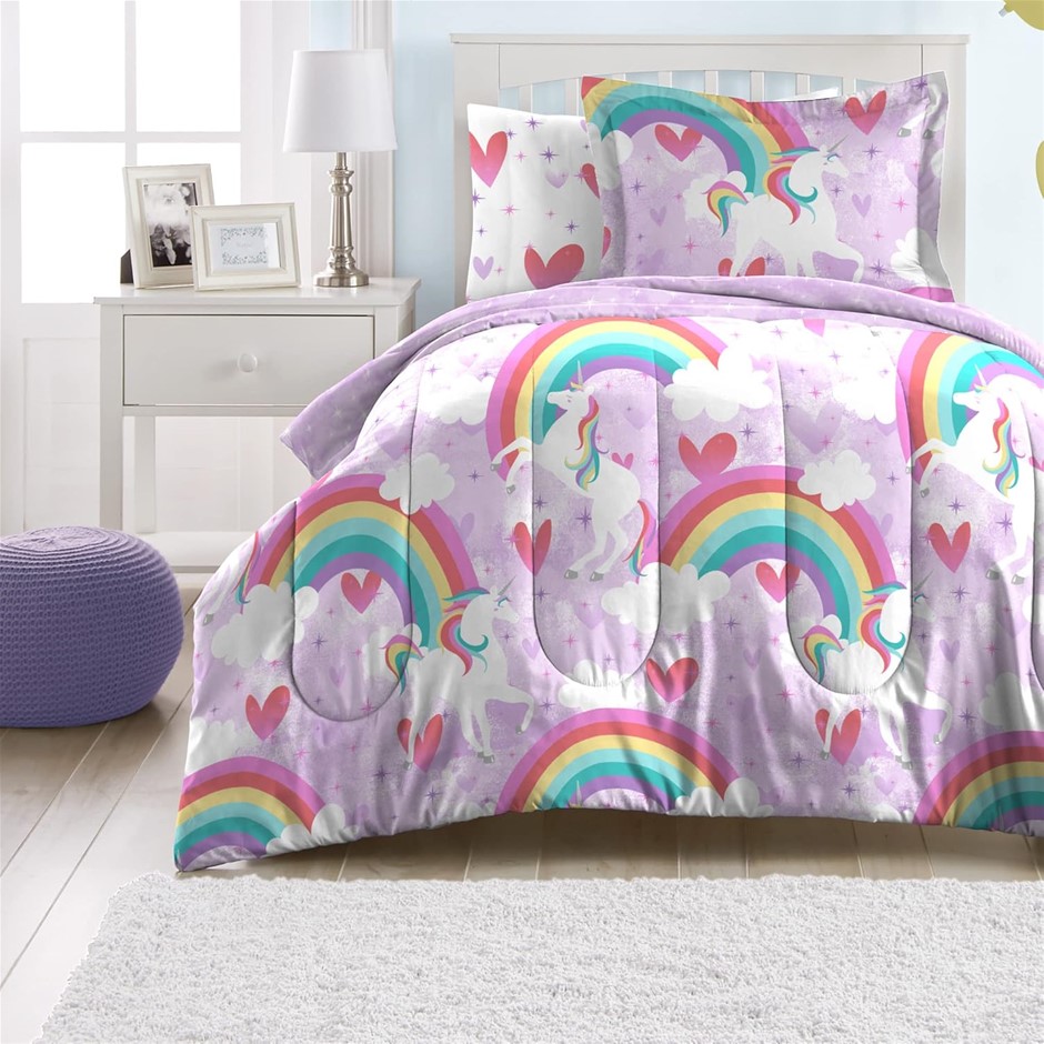 Dream Factory Unicorn Rainbow Ultra Soft Microfiber Comforter Set Full, Pur
