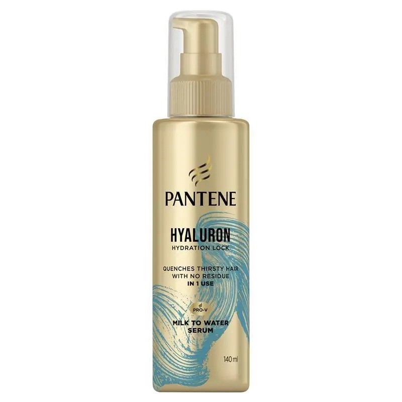 2 x PANTENE Hyaluron Leave-In Hair Serum, 140mL. N.B: 1 x cap is missing.