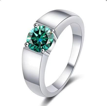 1.0ct Green stones 925 Sterling Silver Ring (s925)-Adjustable
