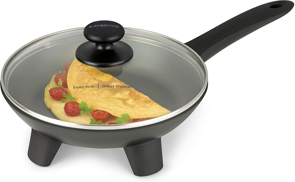 KAMBROOK Essentials Skillet Frypan with Glass Lid, 24cm Diameter, Black, KE