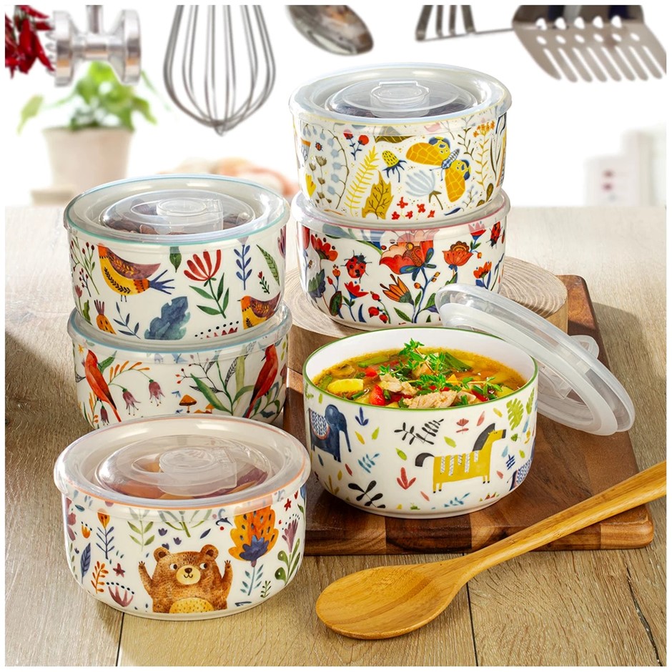 SIGNATURE 6pc Microwaveable Bowls w/ Lids. NB: Damaged packaging.