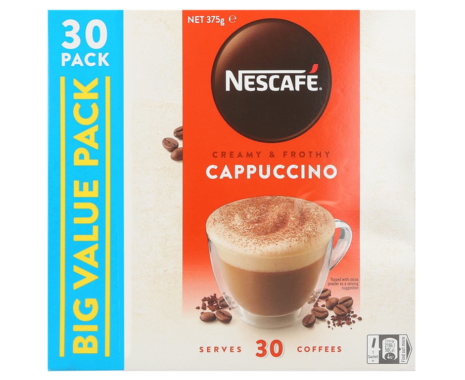 3 x Pack of 30pc NESCAFE Cappuccino Sachets, 375g. NB: Damaged packaging &