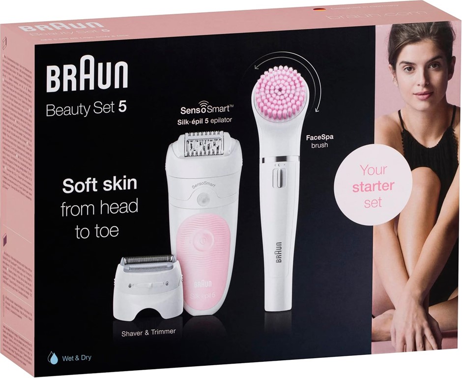 BRAUN All-Body Beauty Set 5 Wet & Dry, Women's Epilator for Hair Removal, A