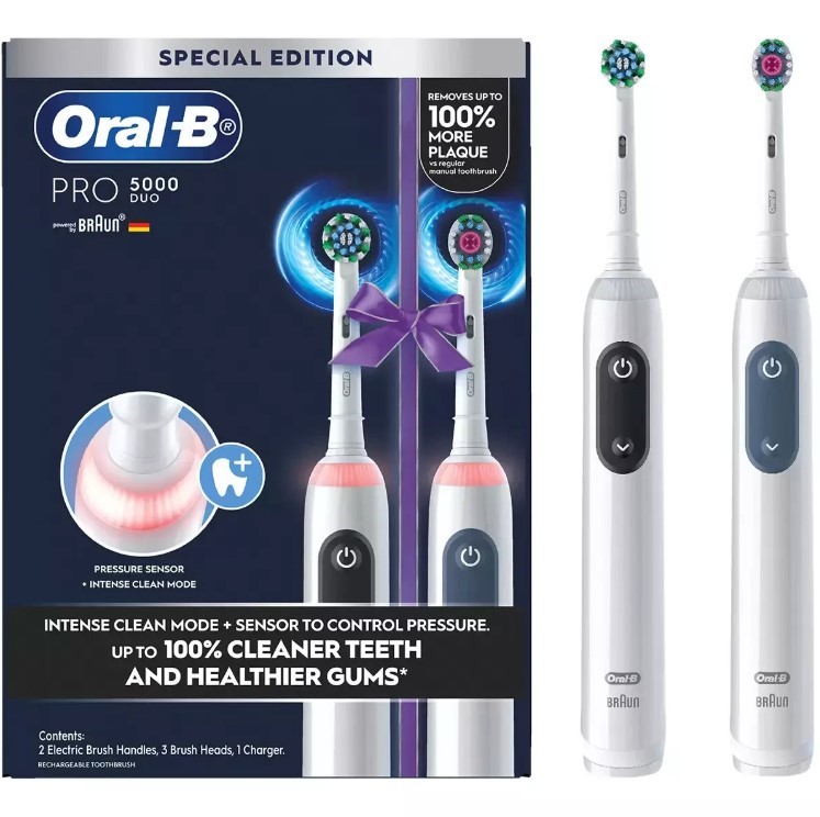 ORAL-B Braun Pro 5000 Electric Toothbrush Duo Pack Rechargeable. NB: Has be