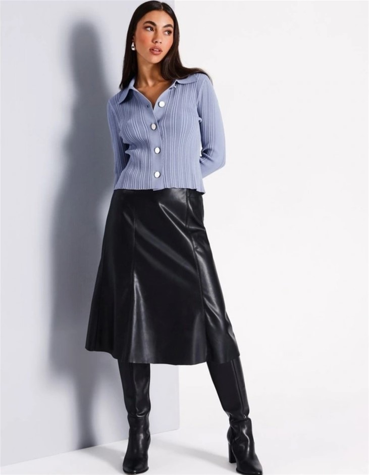 BASQUE A-Line PU Skirt, Size 10, Black. RRP: $119.95. Buyers Note - Discou