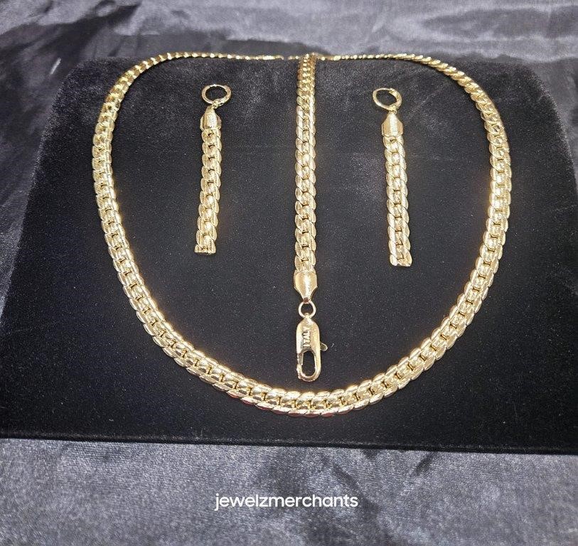 14K/Italy Stamped Set Yellow Gold Filled Chain and Bracelet & Earrings
