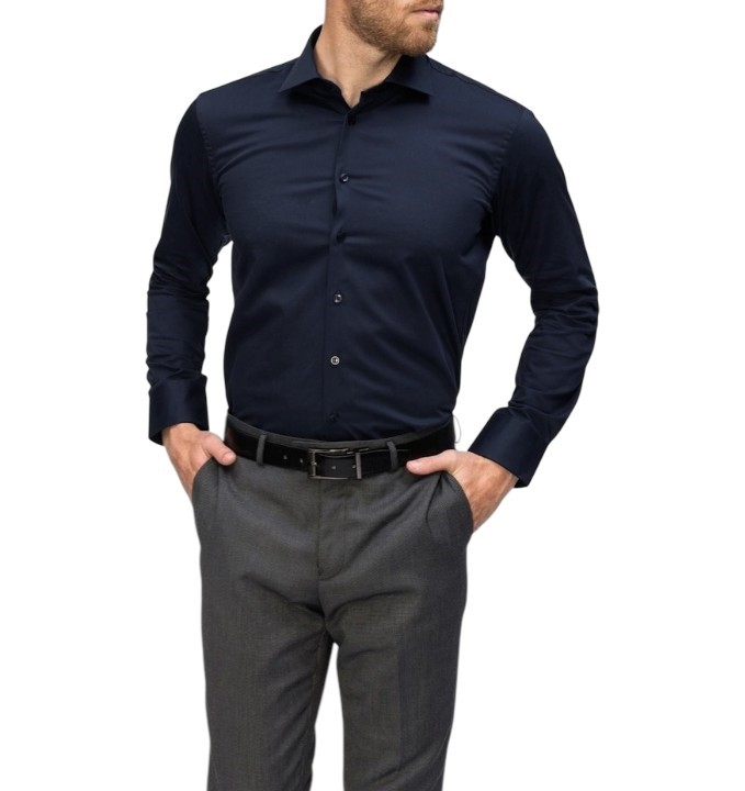 CALVIN KLEIN Slim L/S Oxford Shirt, Size M, 100% Cotton, Dark Navy (BDKS),