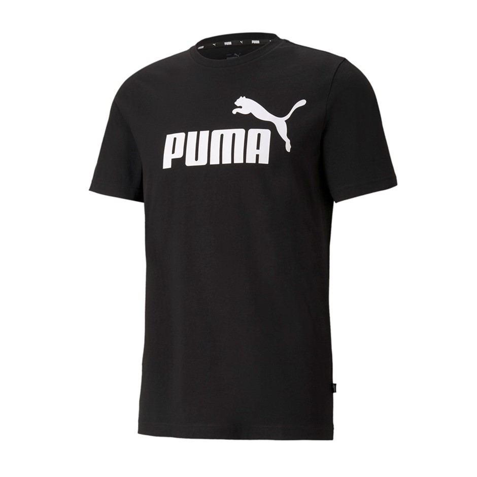 PUMA Men's Essential Logo Tee, Size L, Cotton/Polyester, Black (01).
