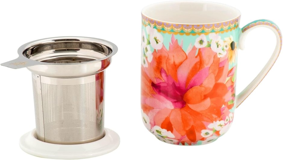 MAXWELL & WILLIAMS Teas & C's Dahlia Daze Mug with Lid and Infuser 12oz Sky