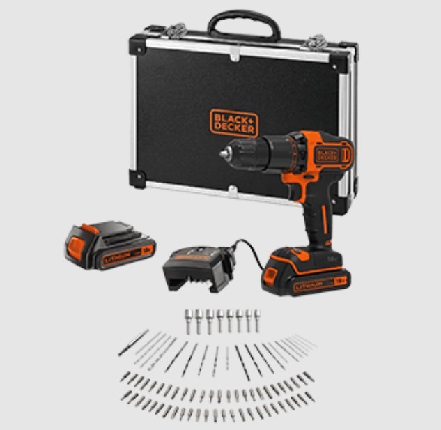 BLACK + DECKER 18V Hammer Drill Kit With Carry Case & 80x Attachments. NB: