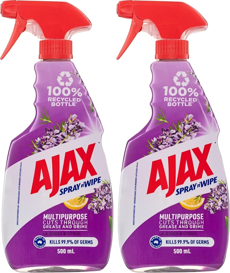 3 x AJAX Lavender and Citrus Multipurpose Spray N Wipe Cleanser 500ml (Pack
