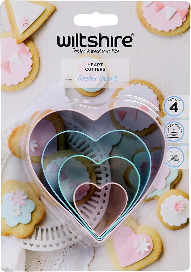 WILTSHIRE Heart Cookie Cutters 4 Piece Set. NB: Damaged Packaging.