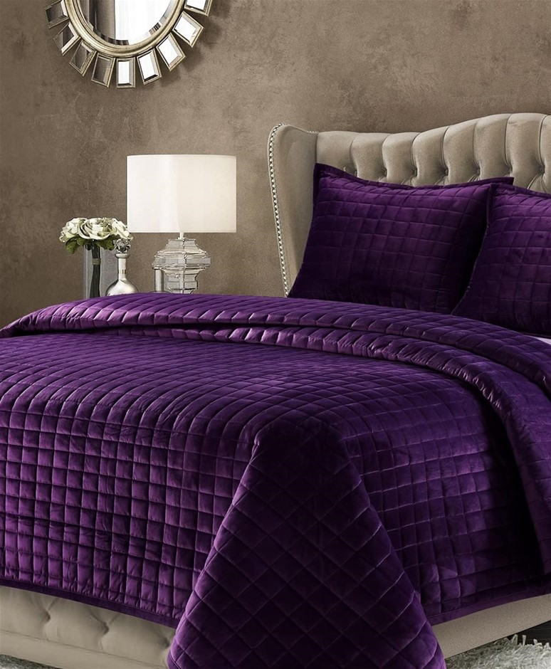 TRIBECA LIVING Florence Velvet Oversized Solid Quilt Set, Single (Twin US),