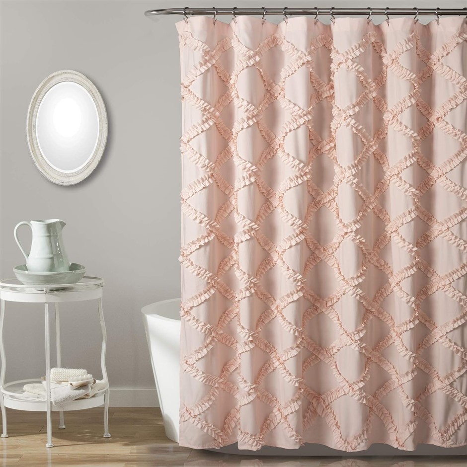 4 x LUSH DECOR 72” Blush Ruffle Diamond Shower Curtain.