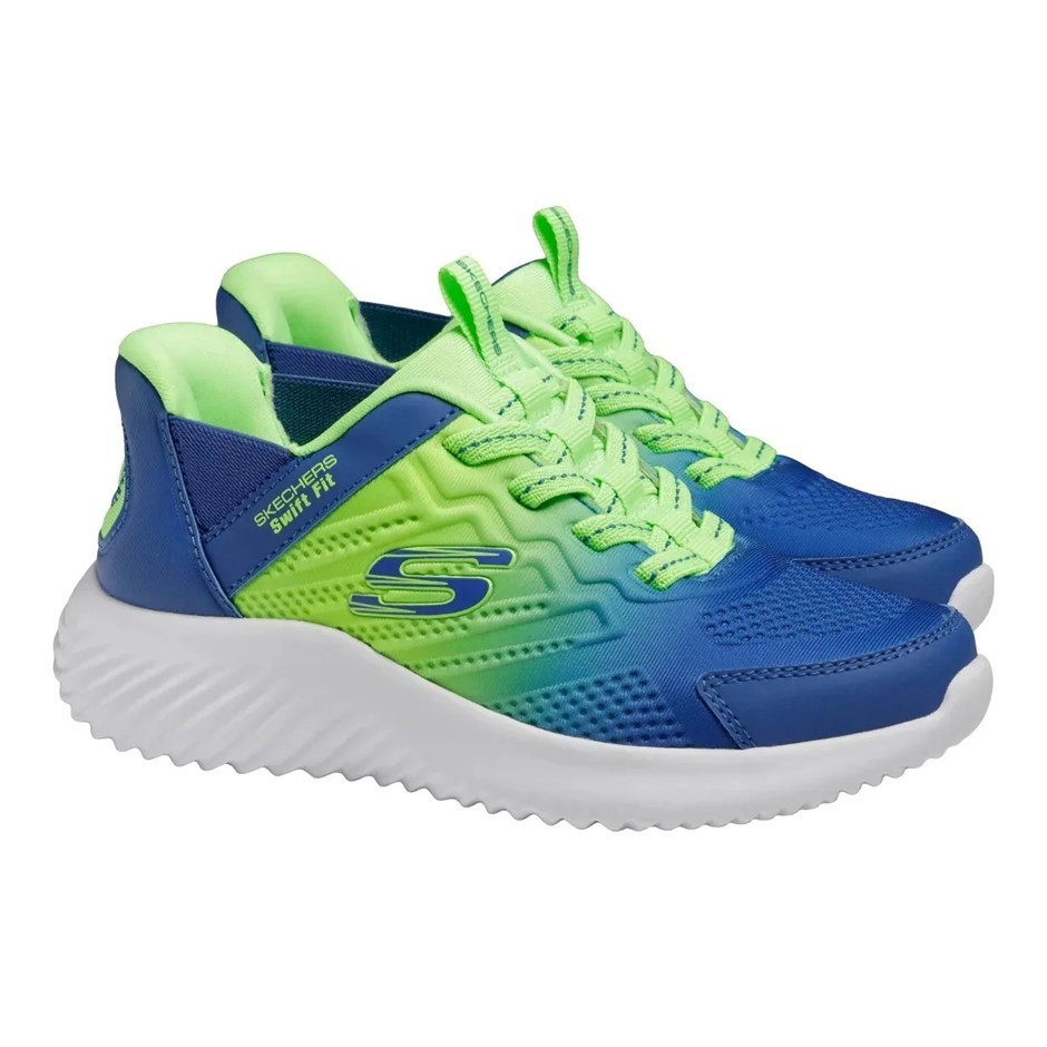 SKECHERS Kids' Swift Fit Shoes, Size US3 / UK2, Blue/Lime (BBLM), 17301L.