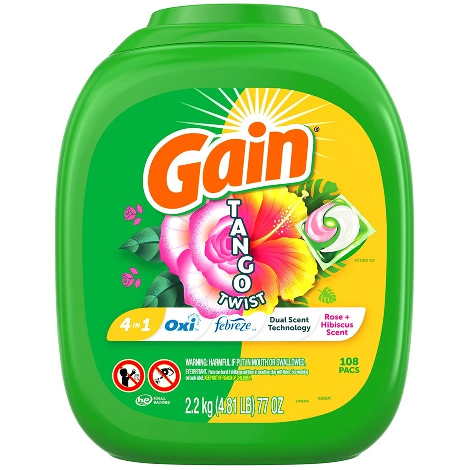 GAIN 108pk Flings Tango Twist Laundry Detergent Pacs.