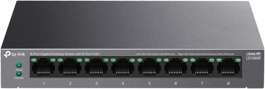 TP-LINK 8-Port Gigabit Desktop Ethernet Switch with 8-Port PoE+, 62 W PoE B