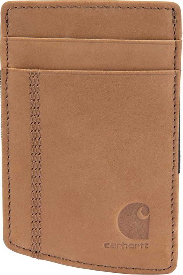 CARHARTT Men's Front Pocket Durable Canvas Wallet, Saddle Leather, Brown. R