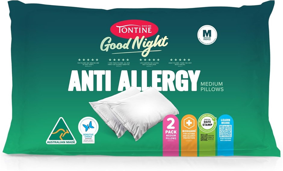 TONTINE Goodnight Allergy Sensitive Medium Pillow (Pack of 2).