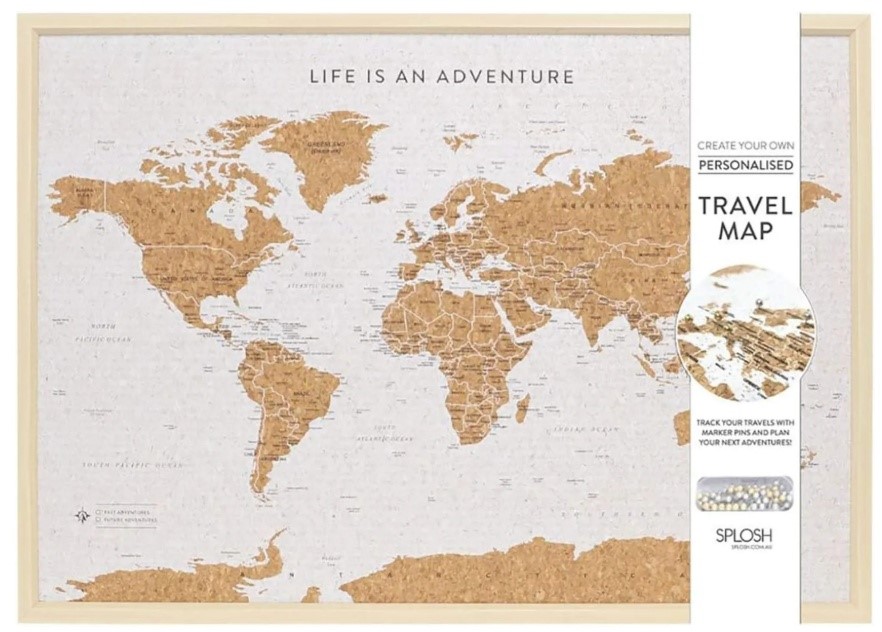 SPLOSH TVB04 Travel Board World Map, Large, Beige/White. NB: Small crack on