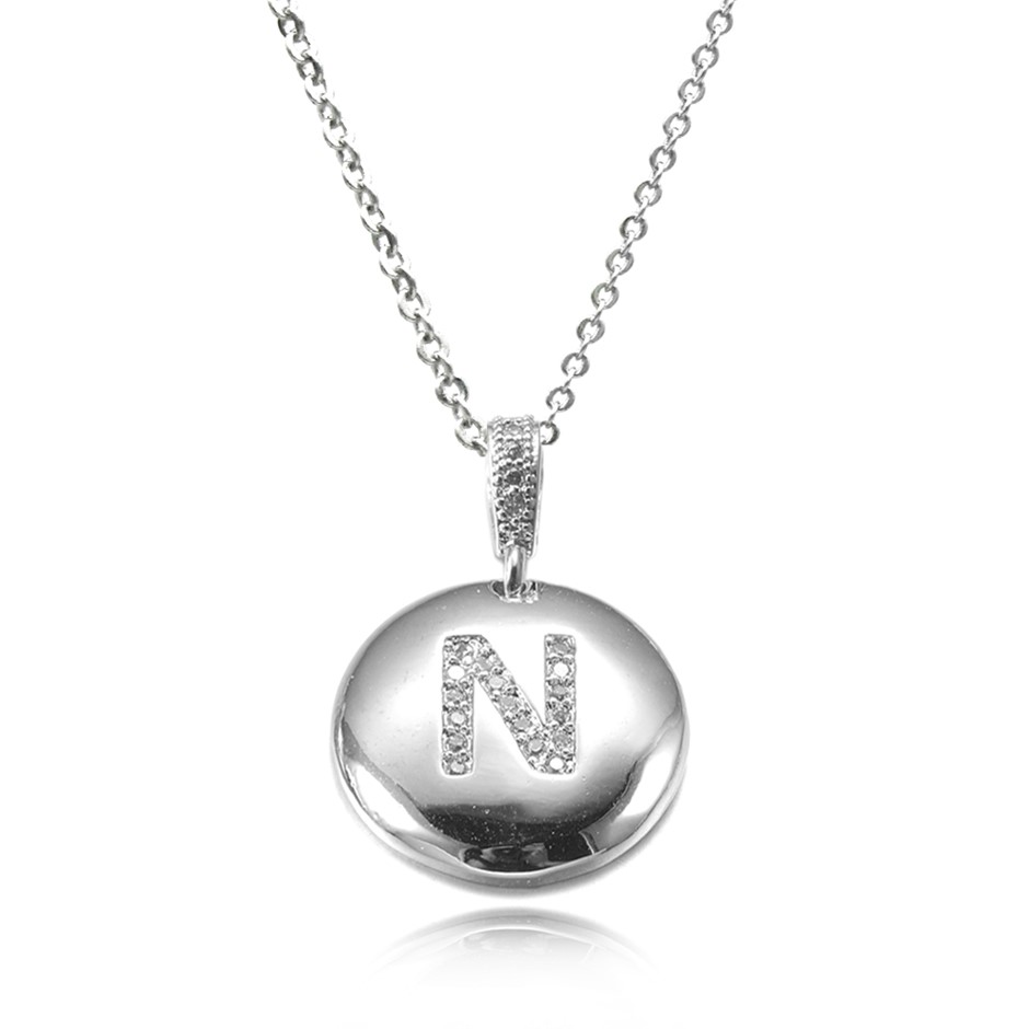 Letter 'N' Platinum Plated with CZ Pendant Necklace
