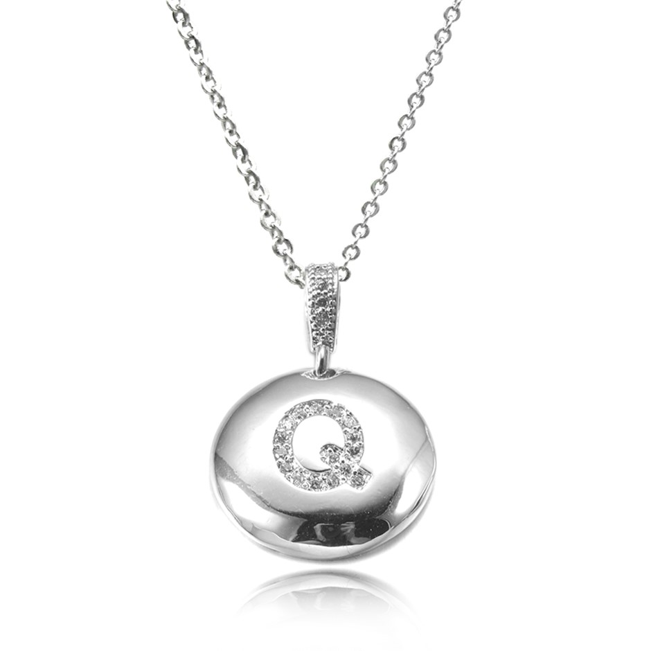 Letter 'Q' Platinum Plated with CZ Pendant Necklace