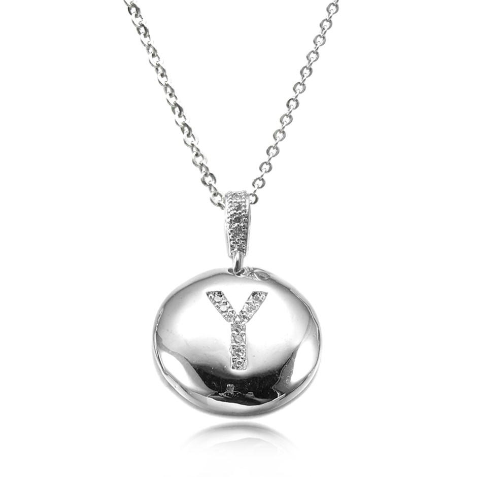 Letter 'Y' Platinum Plated with CZ Pendant Necklace