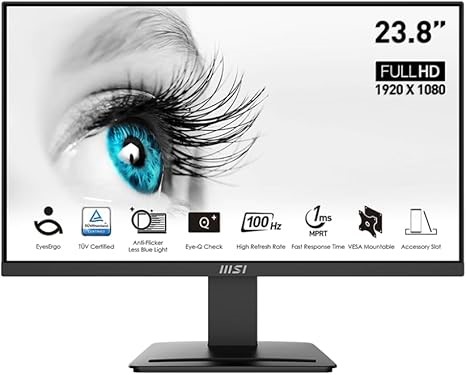 MSI PRO MP2412, 24", 1920 x 1080 (FHD), FreeSync, 100Hz, TUV Certified Eyes
