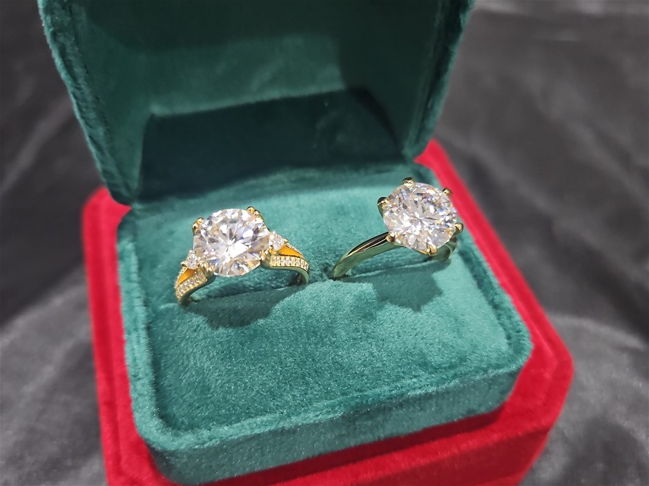 2pcsx5.0ct GRA Moissanite 18k Solid Yellow Gold Vermeil Ring (S925) -7US