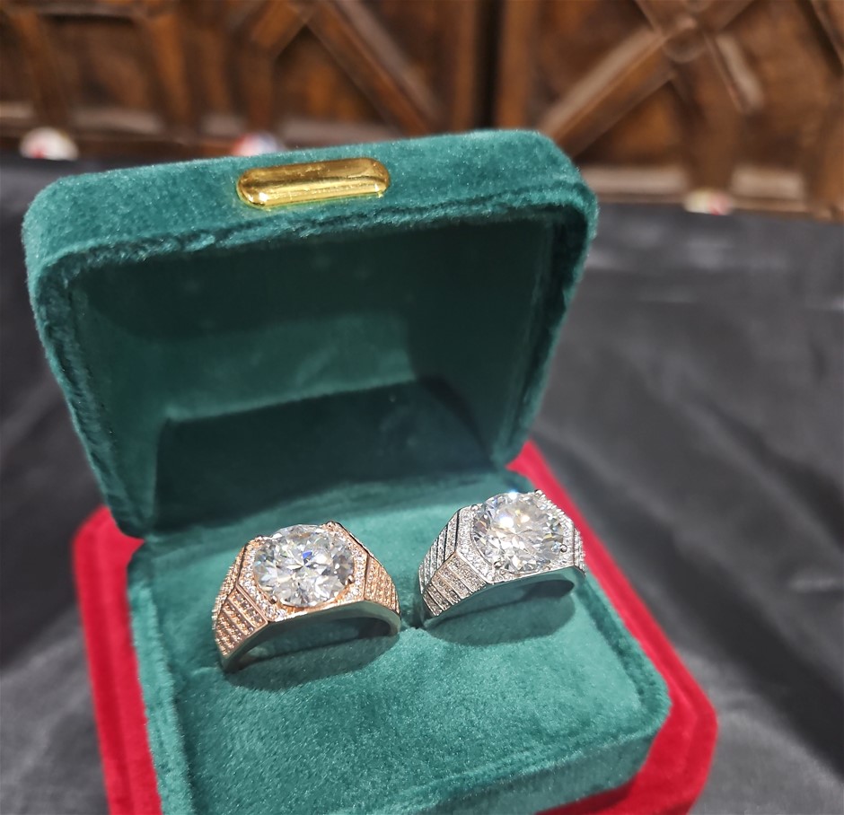 2pcsx5.0ct GRA Moissanite white -925 Sterling Silver Ring -Adjustable