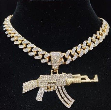 AK47 Gun Pendant Necklace in triple yellow gold plating
