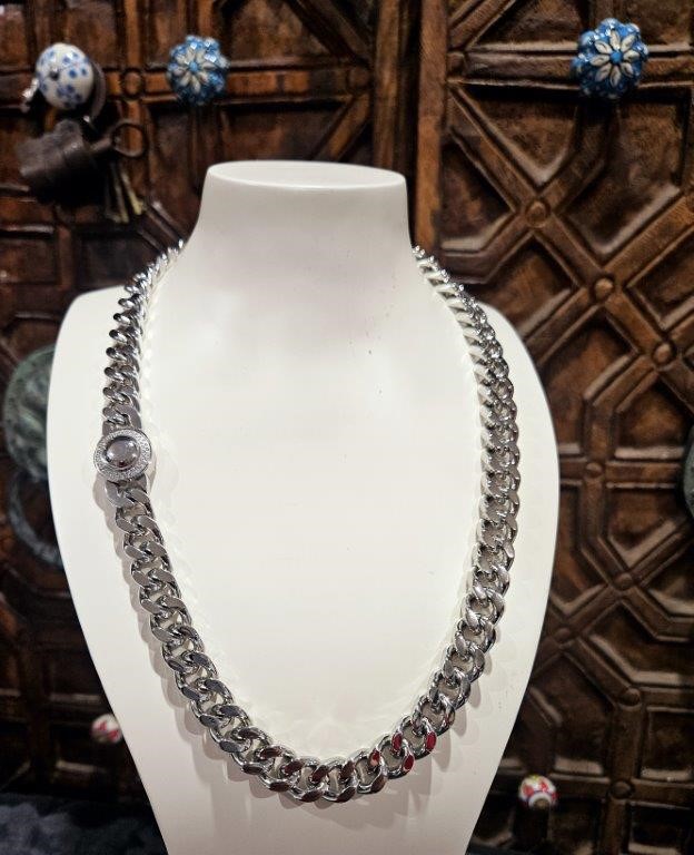 Italy 18K Triple White Gold Plated Cuban Chain (18K/Italy)stamped-65cm-10mm