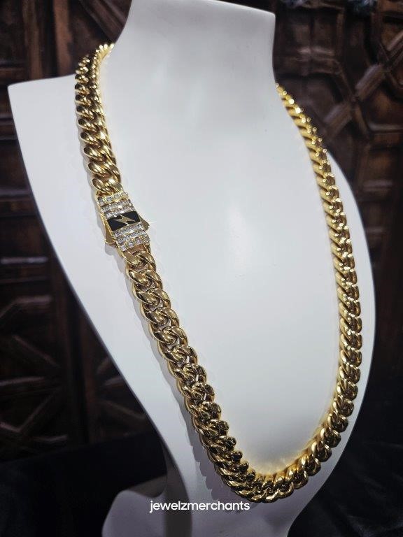 18K Triple Yellow Gold Plated Cuban Chain (18K/Italy)stamped-55cm-12mm