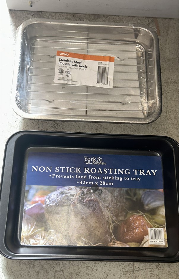 2x Roasting Pans (1x YORK ST. Non-Stick Roasting Tray (42x28cm)