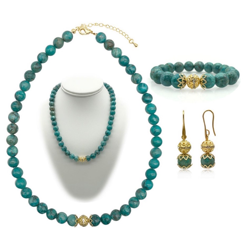 10mm African Jasper Turquoise Persian Love Gold Plated Jewellery Set