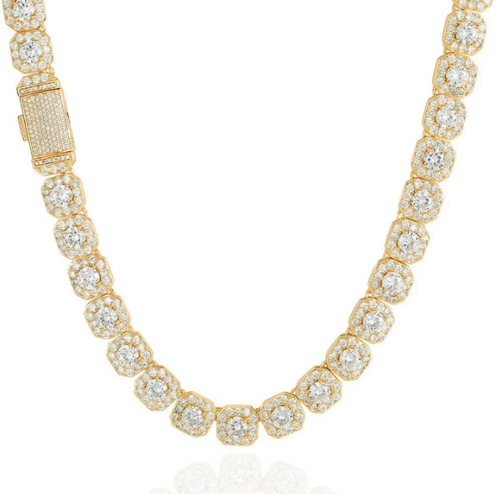 18K Gold - Filled Clustered Necklace Simulated Diamonds, 12MM Wide - 55.8cm