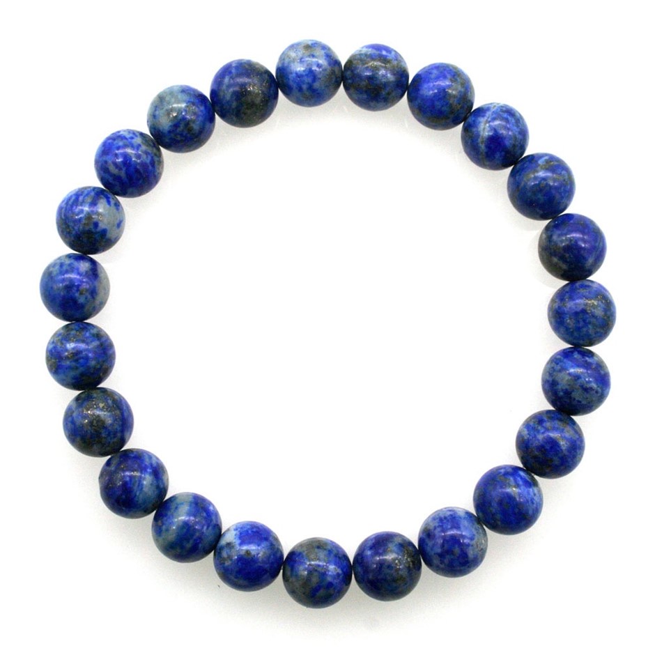 8mm Blue with White Specks Lapis Lazuli Beaded Stretchy Bracelet