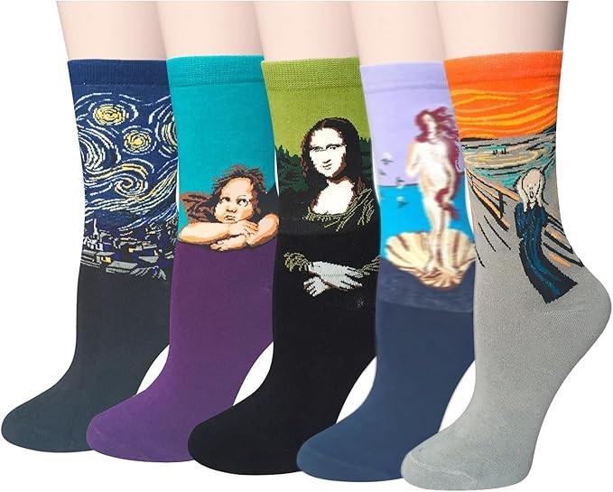 CHALIER 5 Pairs Womens Famous Painting Art Printed Funny Casual Cotton Crew