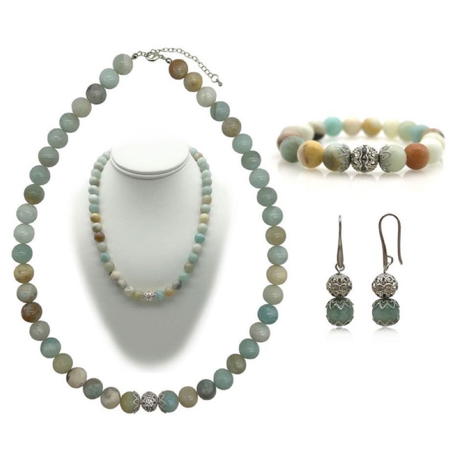10mm Amazonite Persian Love Rhinestone Jewellery Set