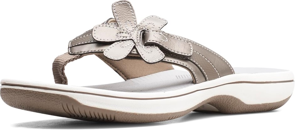 CLARKS Women's Brinkley Flora Flip-Flop, Pewter Synthetic, Size US11M/EU42.