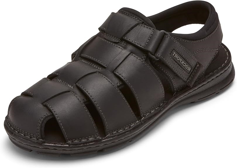 ROCKPORT Men's Darwyn Fishermen Sandal, Black Lea Ii, Size  US6.5 Wide / EU