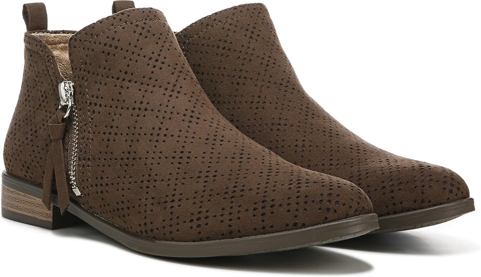DR. SCHOLL'S Women's Rate Zip Microfiber Perforated Booties, Chocolate Brow