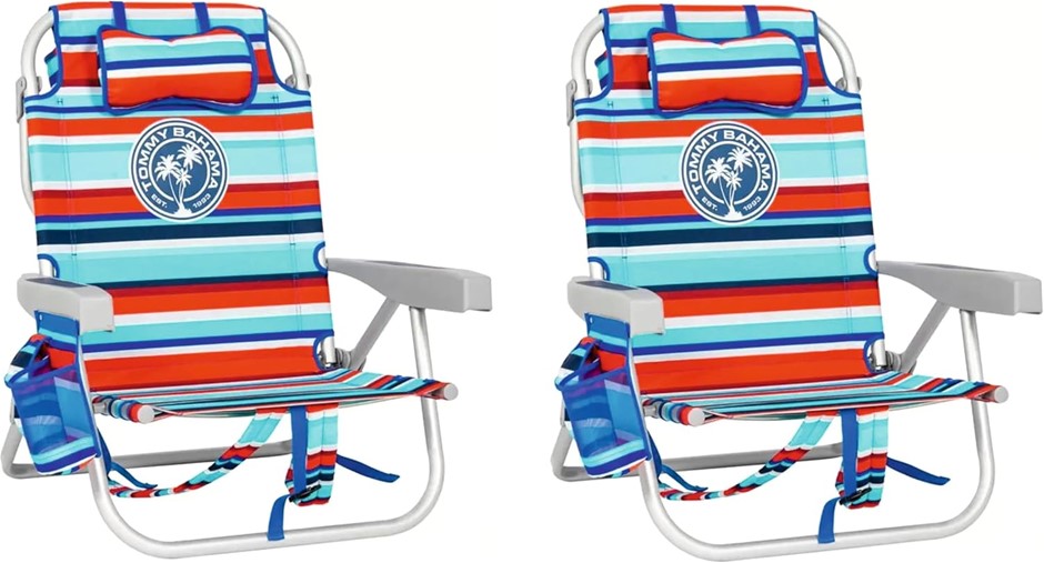 TOMMY BAHAMA Backpack Beach Chair, 2 Pack, Aluminum Blue.