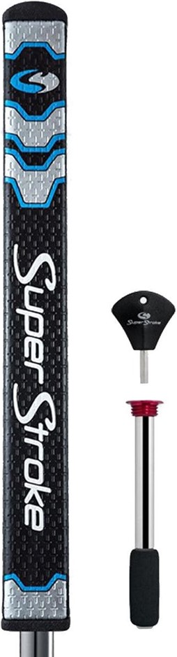 SUPERSTROKE Flatso 1.0 Putter Grip, Countercore Backweight, Black/Blue.