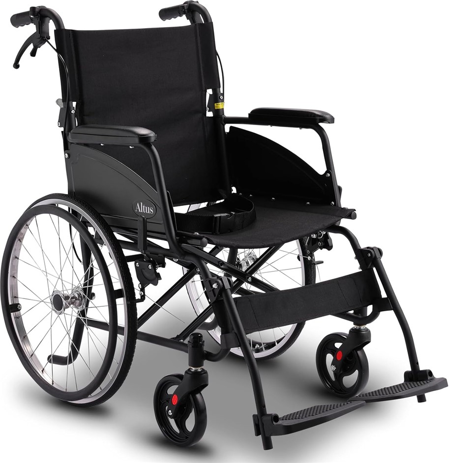 ALTUS 20-Inch Self Propelled Folding Transport Wheelchair, Black.