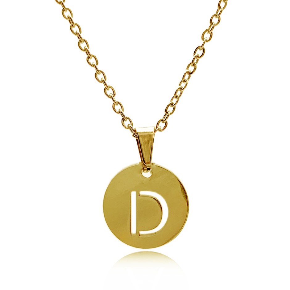 Initial Charm Letter 'D' Gold Plated Pendant Necklace