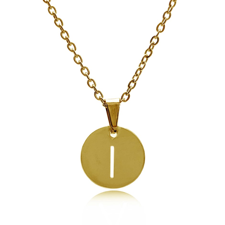 Initial Charm Letter 'I' Gold Plated Pendant Necklace