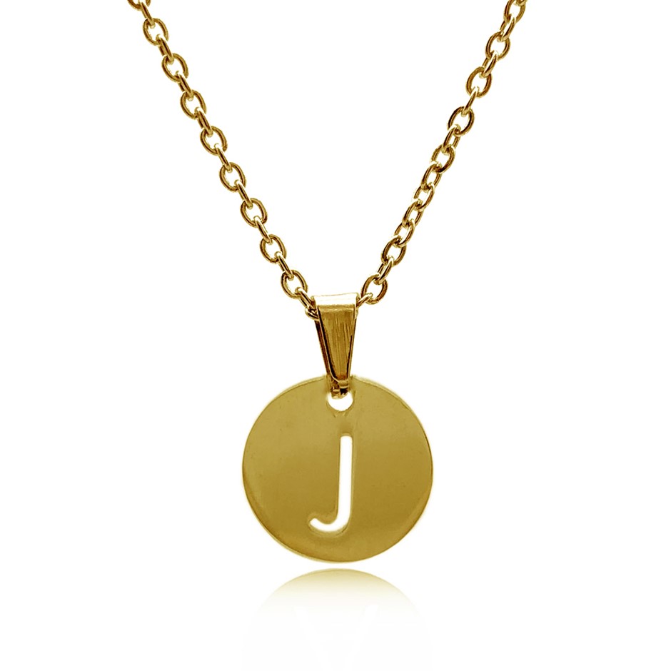 Initial Charm Letter 'J' Gold Plated Pendant Necklace