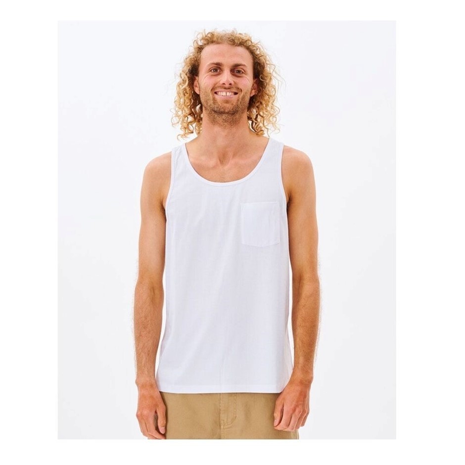 RIP CURL Men's Plain Tank Top, Size S, White. RRP: $35.99.  Buyers Note - D