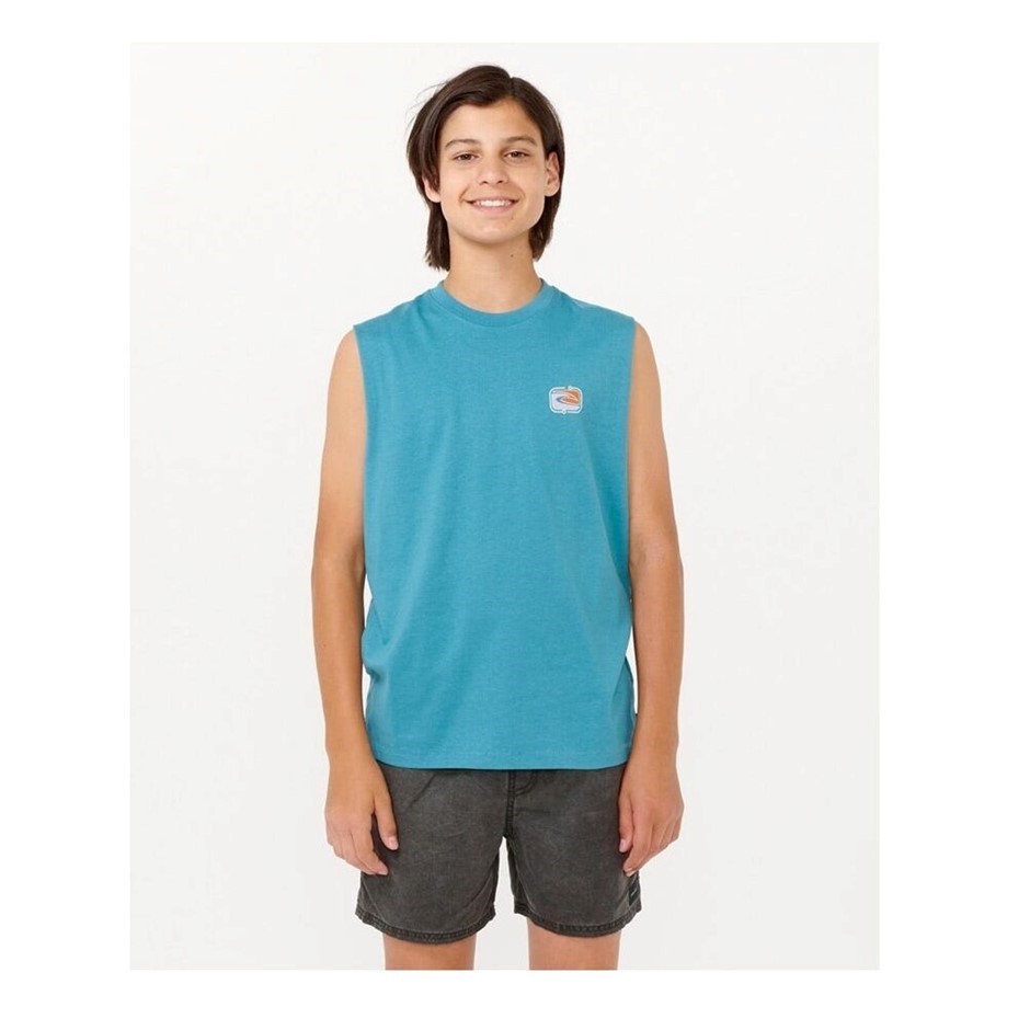 RIP CURL Boy's Evolution Muscle Crew Neck Tank Top, Size 16, Ocean. RRP: $3